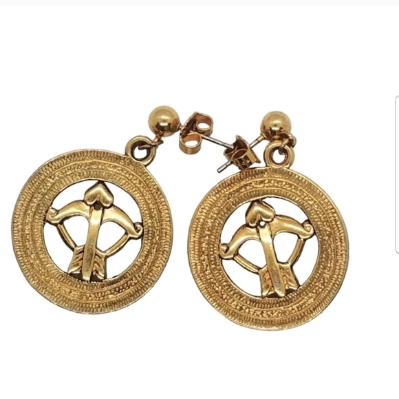 VINTAGE SAGITTARIUS ZODIAC SIGN COIN DROP EARRINGS - Picture 5 of 5